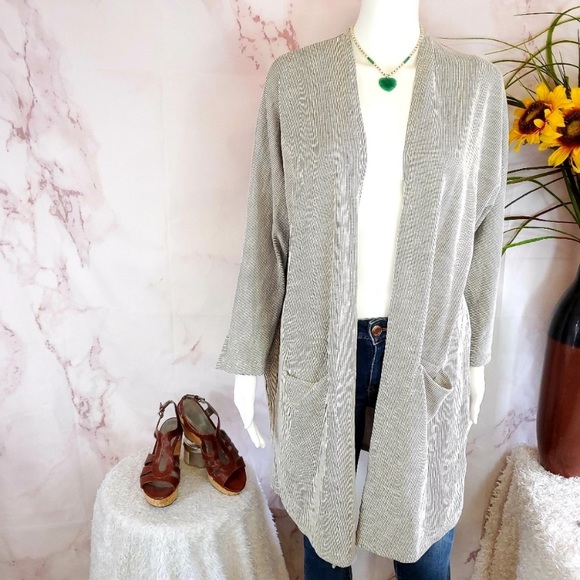 Anthropologie DONNI Sandwash Cardigan Open Front Ribbed Long Sweater Dus… - Picture 10 of 16